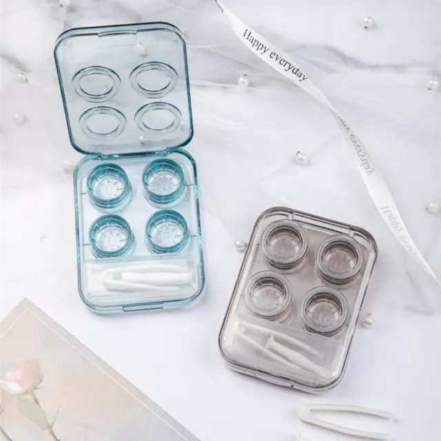 2 Pair Contact Lenses Box Mini Clear Portable Contact Lens Case With TweezDC