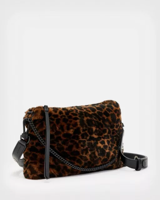 Allsaints Eve Small Shearling Crossbody Bag Leopard New