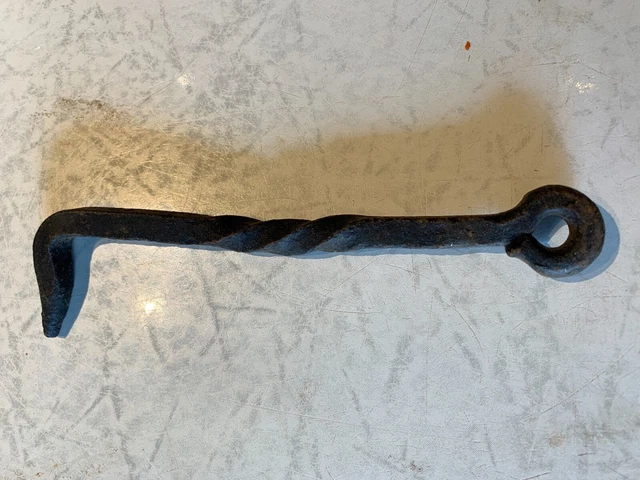 Vintage Wrought Forged Twisted Iron Barn Gate Latch Hook Arm great patina