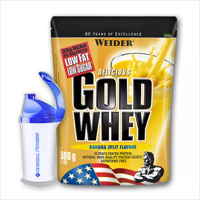47,80€/kg - Weider Delicious Gold Whey Protein Eiweiss 500g Beutel + SHAKER