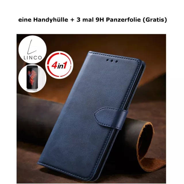 Handyhülle mit 3x Panzerfolien Handy Case Schutz Tasche Hülle Cover Etuis Wallet 2