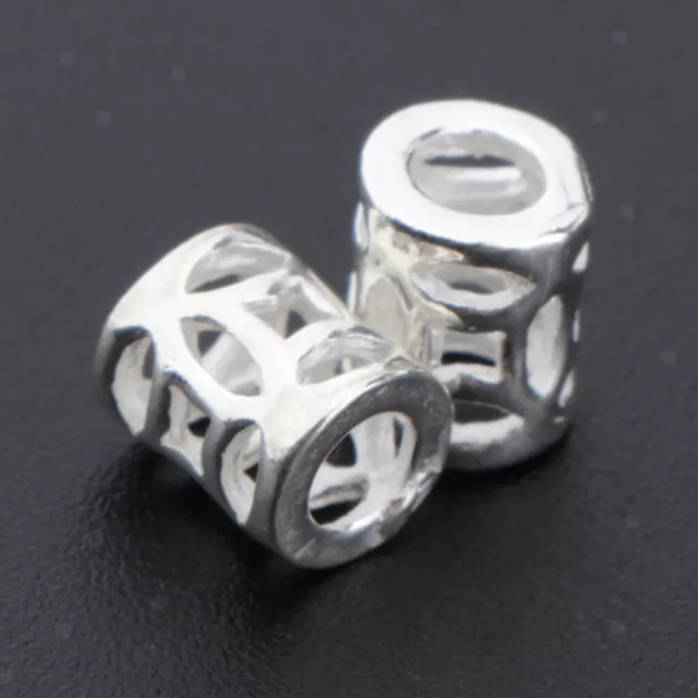 2 Stück 925 Sterling Silber Hohlperlen Lose Spacer Perlen 5x6mm