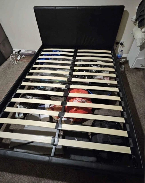 DOUBLE BED BLACK Faux leather + Mattress £185.00 PicClick UK