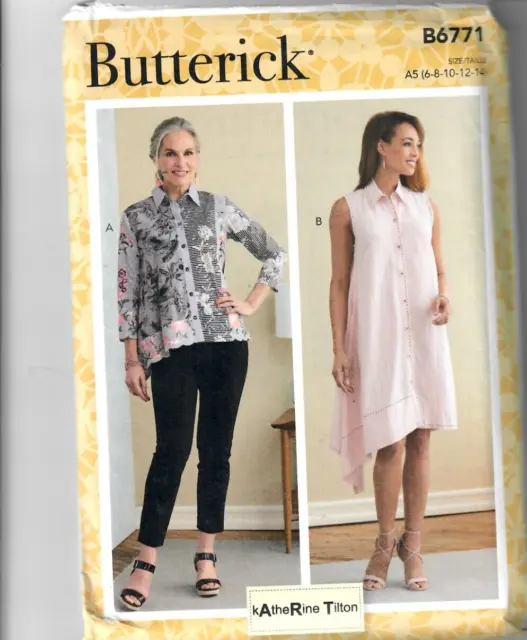 Sewing Butterick Pattern 6771 Button Front Shirt or Dress Size 6-14