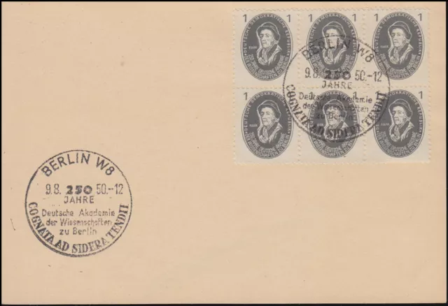261 Akademie Euler block of six on stamp template matching SSt BERLIN 9.8.1950