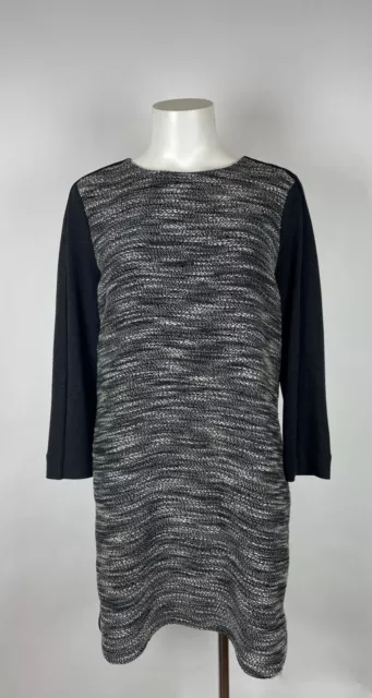 VINCE - Black gray boucle mixed knit wool blend sweater dress S