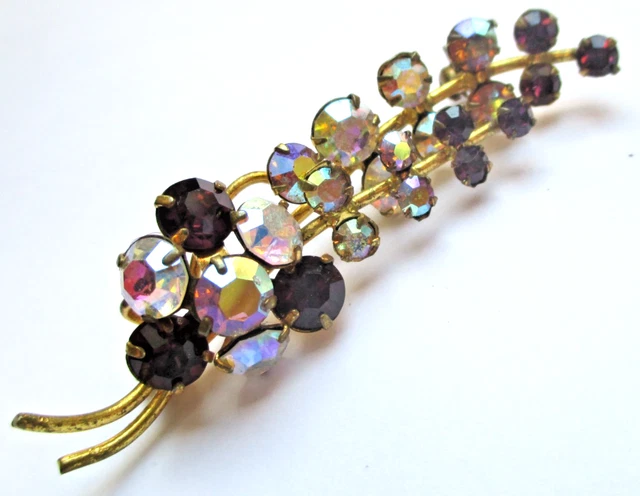 Broche Vintage Or Avec Cristaux Et Péridot - Bijou Ancien Florilège - Modèle 2048