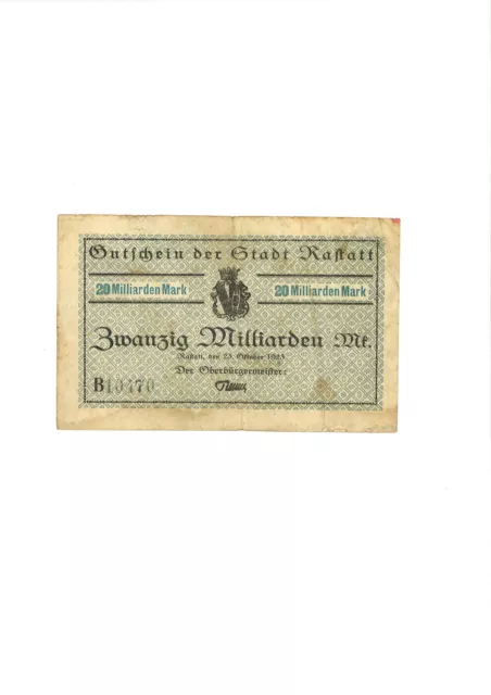 Rupertus 248.13c Notgeldschein Stadt Rastatt 20 Mrd Mk 23.10.1923