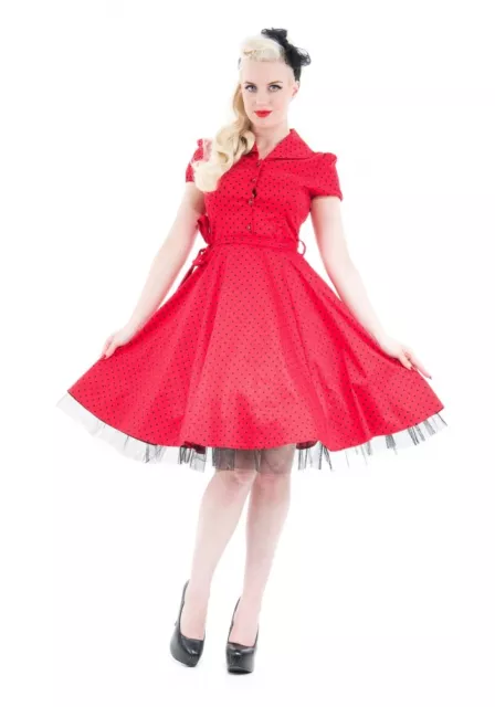 H&R London Polka Dot Swing 50'S Pinup Punk Rockabilly Red Vintage Prom Dress