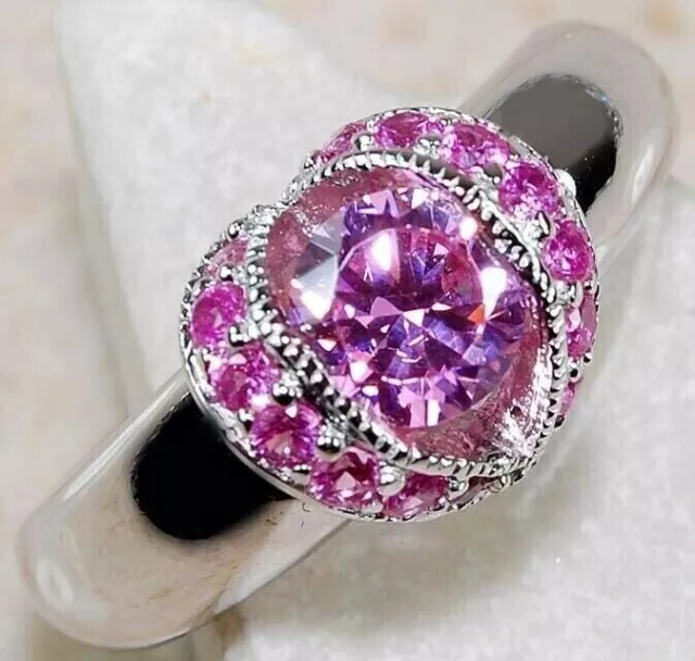 1CT Pink Sapphire 925 Solid Genuine Sterling Silver Ring Jewelry Sz 6 NB2-8