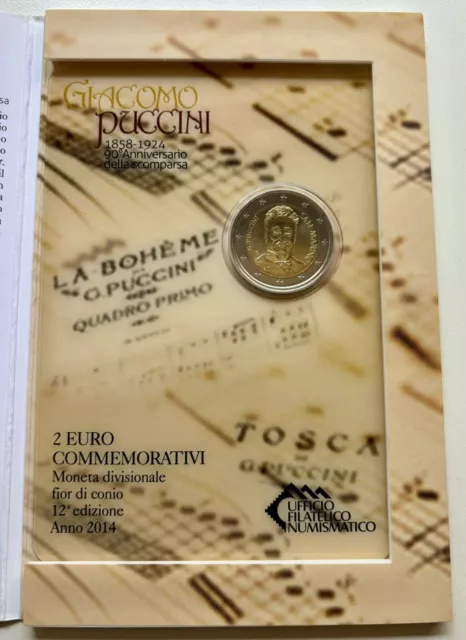 Cartera SAN MARINO 2 Euros 2014 Giacomo Puccini . Estuche Oficial FDC Euro €