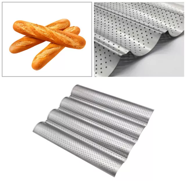 4 Wave Baguette Baking Tray Bread Mold French Loaf Tin Non-Stick Cake Plate Tool