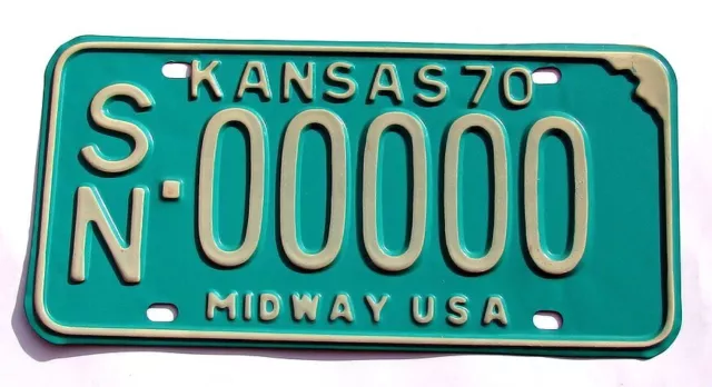 Vintage Kansas 1970 SAMPLE License Plate # 00000