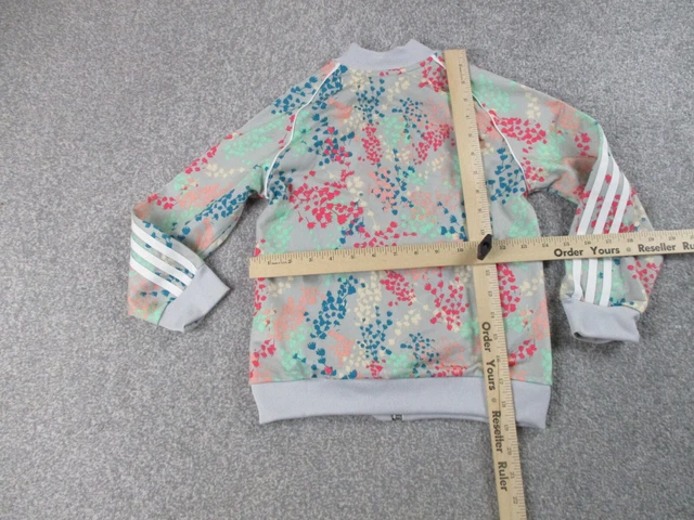 Giacca da pista Adidas ragazze 6-7 anni nera cerniera intera manica lunga floreale gioventù 10