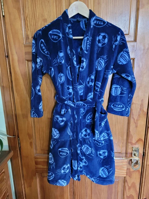 Boys M&S Blue Dressing Gown Age 9-10 Years Sport Football Rugby