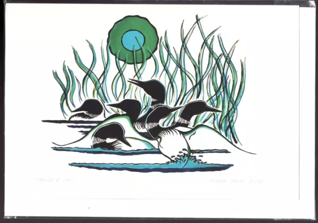 FAMILY OF LOONS by Plains Cree artist Arnold James Isbister - 6" x 9" Art Card