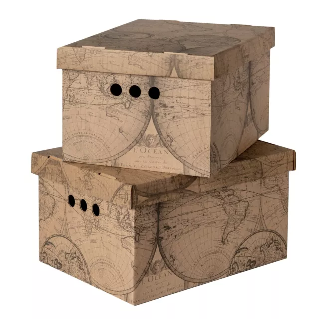 2pc Decorative Storage Boxes Home Office Box Organiser Large - Old Map