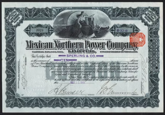 1911 Canada: Mexican Northern Power Company - 10 shares