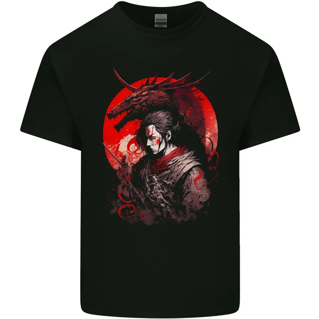 Japanese Dragon Warrior Samurai Ronin Mens Cotton T-Shirt Tee Top