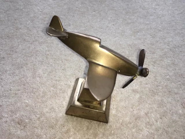 Cww2 Vintage Spitfire/Hurricane Shaped Brass Trenchart Type Desk Paperweight 3