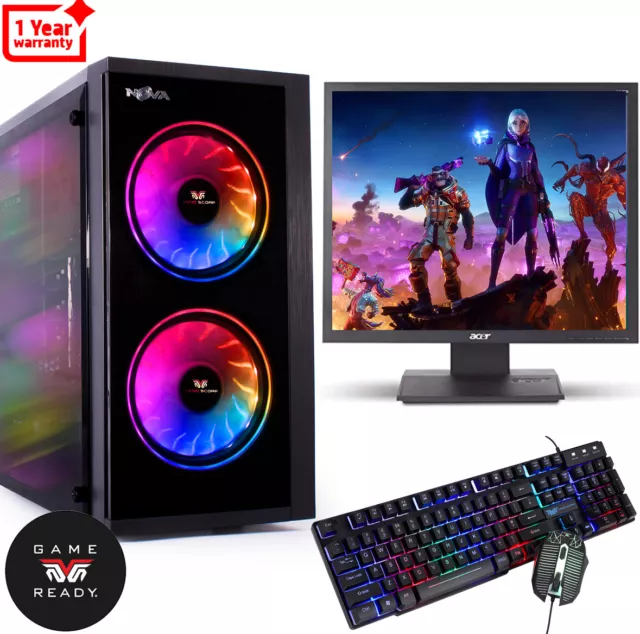 Gaming PC Computer 19" Bundle Intel Quad Core i5 2400 16GB 1TB GT710 2GB WIN10