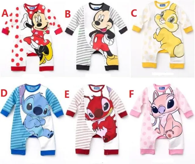New Baby Boys Girls Disney Long Sleeves Romper One Piece Clothes Size 00,0,1,2