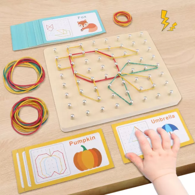 Jouet de géoplan en bois avec cartes à motifs Puzzle éducatif pour