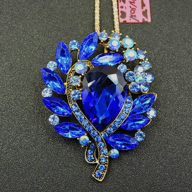 New Blue Rhinestone Bling Flower Crystal Pendant Betsey Johnson Chain Necklace