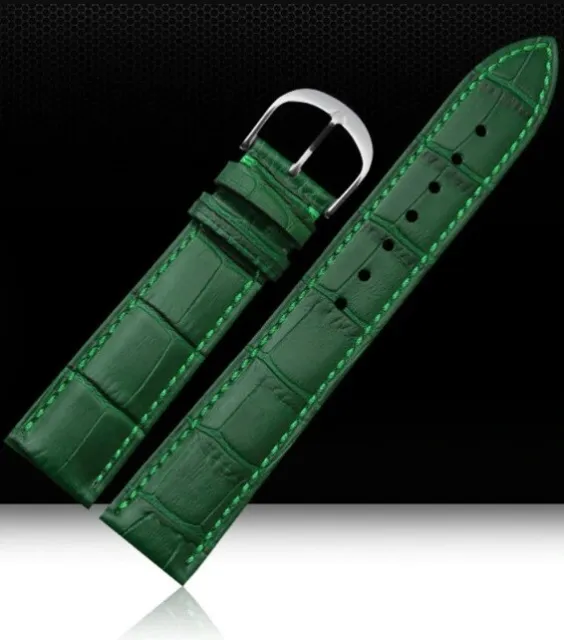 Cinturino In Pelle Universale Ricambio Per Orologio Larghezza 22mm Verde lac