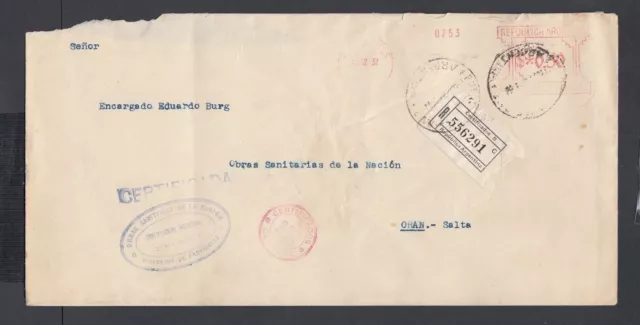 Argentina 1932 Registered Meter Official Cover Buenos Aires To Oran Salta