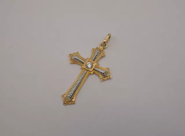 Ciondolo Croce Oro 18 Kt Vintage  Con Zaffiro Bianco Old Holy Gold Cross 3