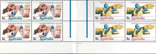 1968 Australian Science Plate No. Gutter Block 8x 5c Soil & World Medical Stamps