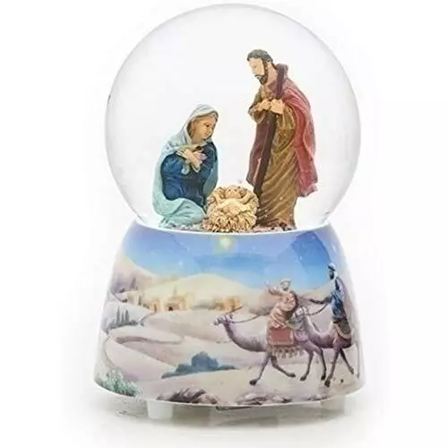 Holy Family Nativity Musical Silent Night Christmas Snow Water Globe 35131 New