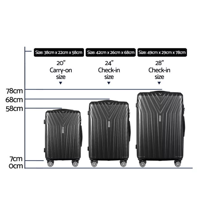 Wanderlite Set 3 Luggage 20'' 24'' 28'' Trolley Suitcase Sets Travel Hard Case 2