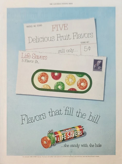 1951 Life Savers Five Flavors Candy Vintage Ad Flavors that fill the bill