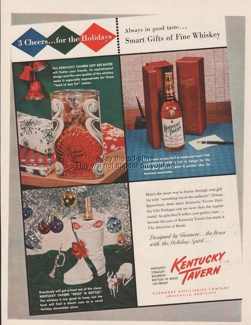 1954 KENTUCKY TAVERN Whiskey Christmas Boot N Bottle Gift Decanter Print Ad