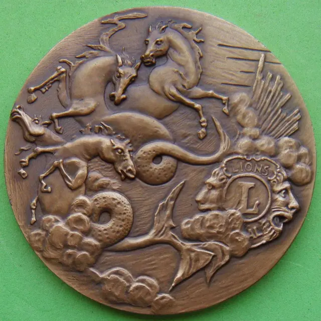 L@@k Mythological Creature Animal Hippocampus Sea-horse Lion BIG Bronze Medal!
