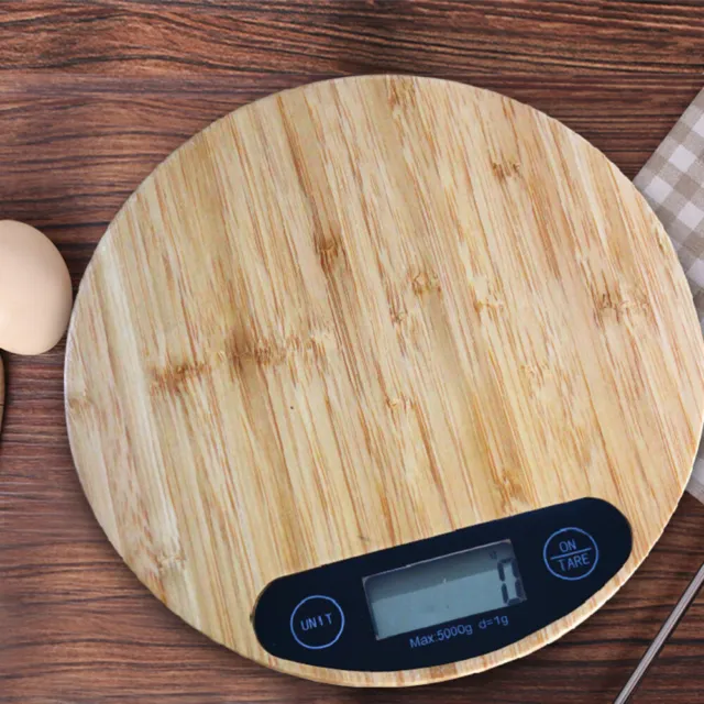 Balanza de peso de comida de viaje de bambú para hornear redonda pesaje eléctrico