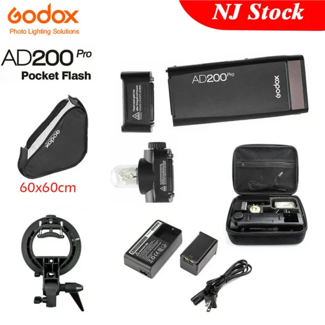 US GODOX AD200pro 2.4G TTL 1/8000 HSS Speedlite Flash W/ 60*60cm S-Type Softbox