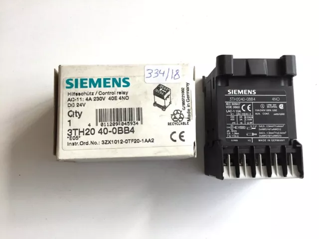 Siemens Hilfsschütz 3TH20 40-0BB4    control relay                        334/18