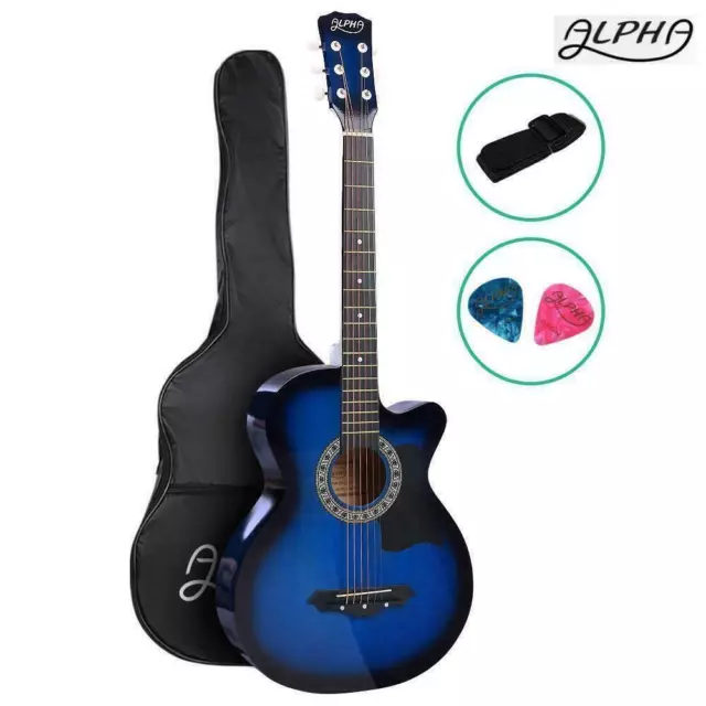 Alpha Guitar 38” Inch Full-Size Acoustic Wooden Folk Classical Cutaway Blue 2