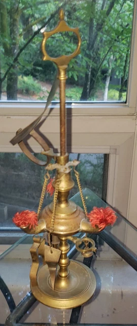 Antique  Oil Lamp Florentine Reader Italian c.1880 12" With Shade and Tools