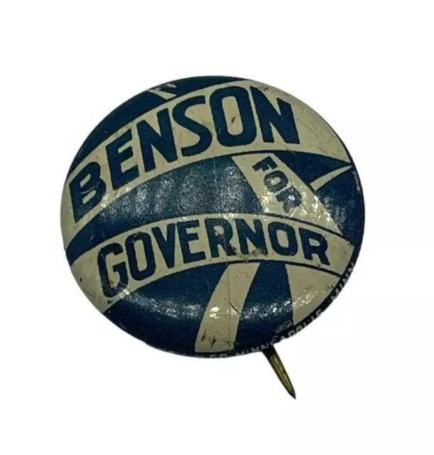 Vintage Pinback Campaign Button Benson For Governor Political Pin 1936 MN
