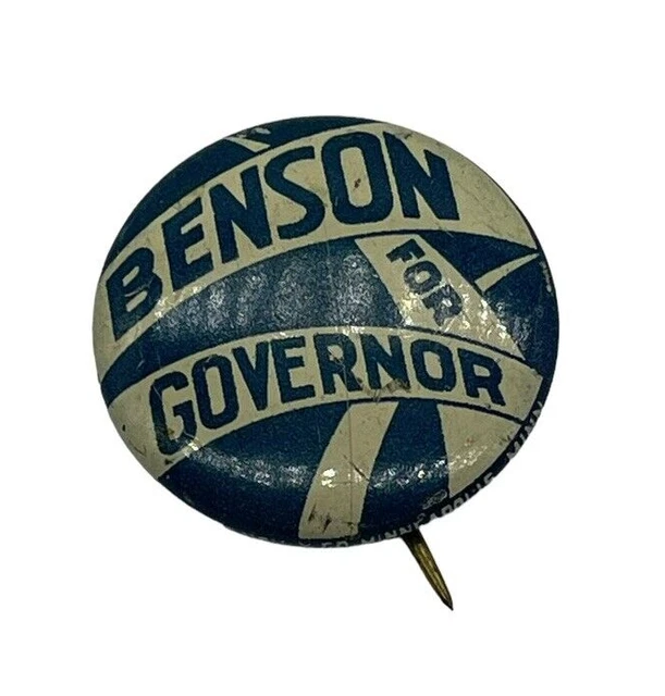 Vintage Pinback Campaign Button Benson For Governor Political Pin 1936 MN