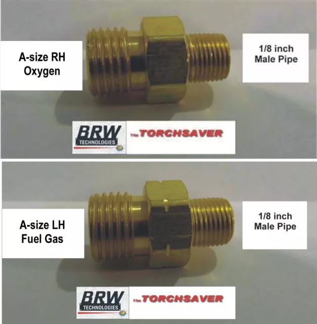 Jewelers Torch adapter A-size RH Oxy & LH A-size Acetylene x 1/8MNPT,B6-7