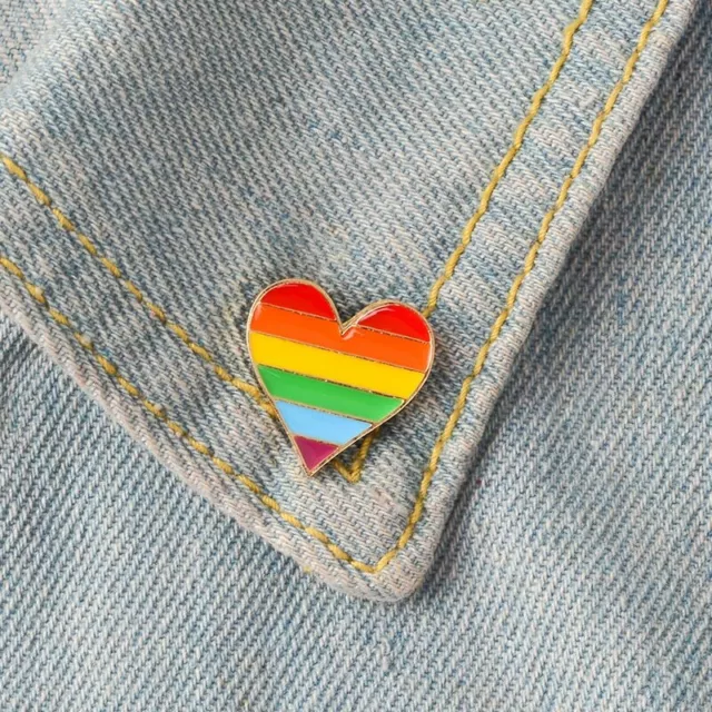 RAINBOW FLAG HEART METAL PIN BADGE Lesbian Gay Diversity Pride LGBT Symbol