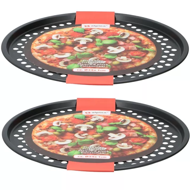 Pizza Pan Baking Tray Non Stick Crispy Round Crust Base Steel Oven 34cm 13.4''