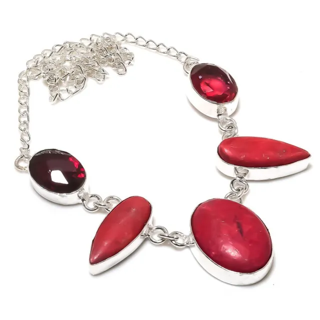 Italian Red Coral, Rubillite Gemstone 925 Sterling Silver Necklace 18" Easter P4