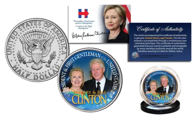 HILLARY CLINTON & BILL CLINTON OFFICIAL 2016 Presidential JFK Half Dollar Coin