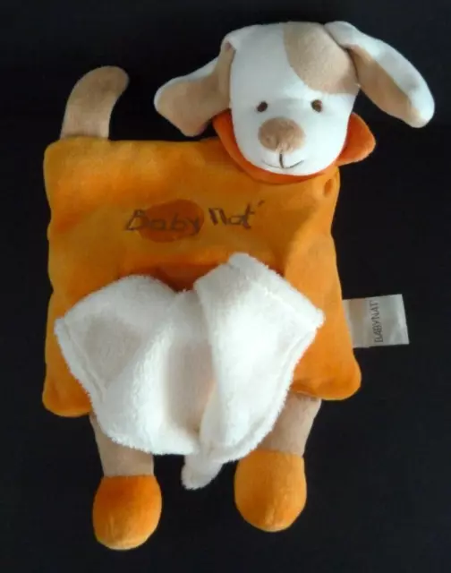 P12. Doudou Plat Chien Baby Nat Carre Mouchoir Blanc Orange Beige Blanc Et.neuf*